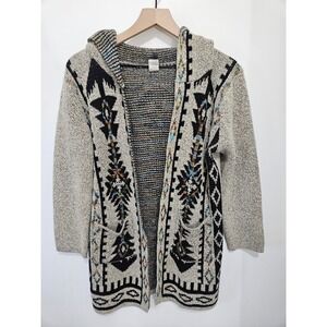 Pinklicious Southwestern Hooded Cardigan Sweater‎ Geometric Boho Cream Black S/M